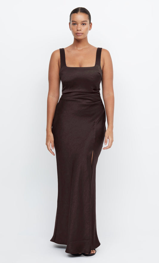 THE DREAMER SQUARE NECK DRESS - DARK CHOCOLATE