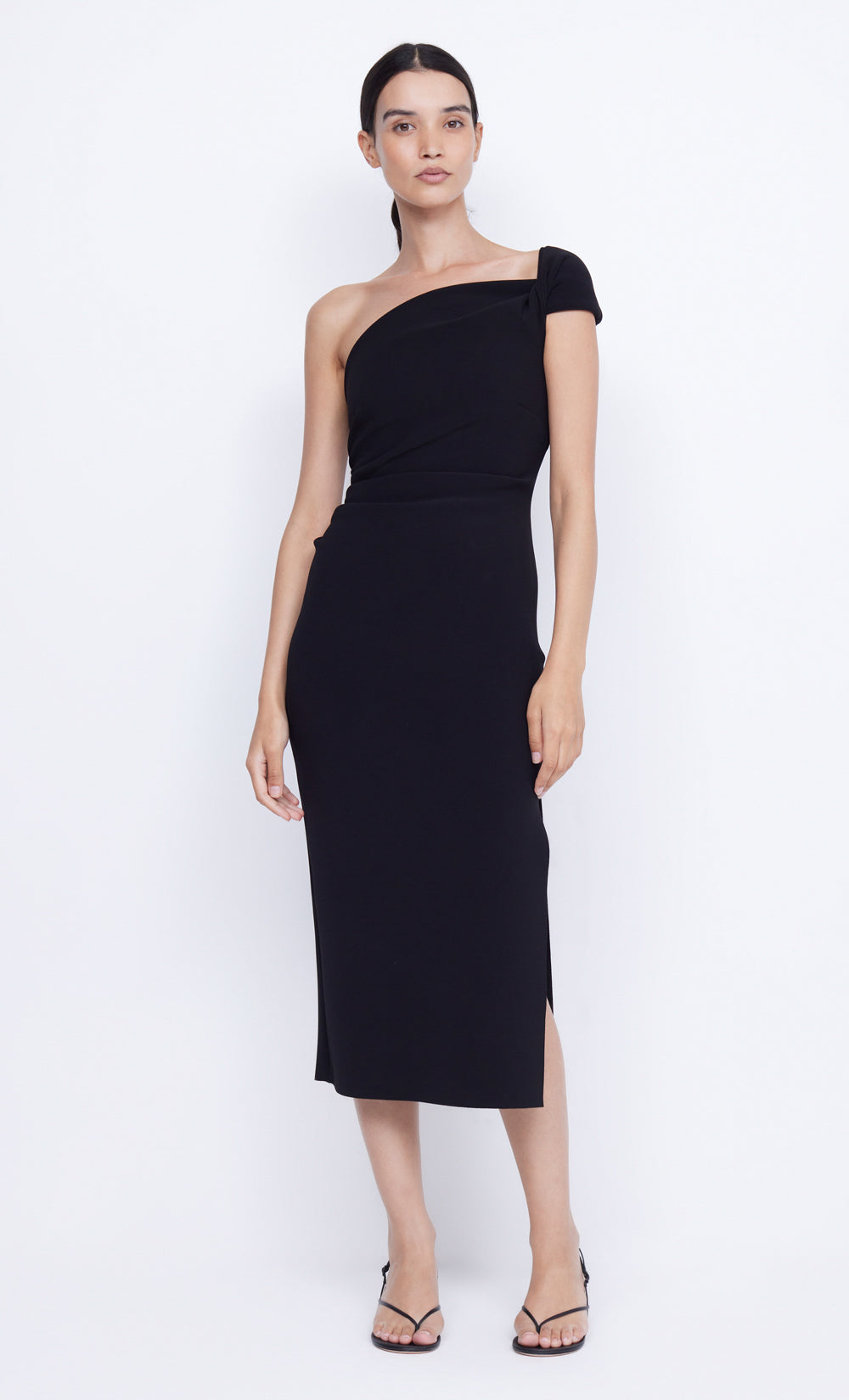 ELEA ASYM MIDI DRESS - BLACK