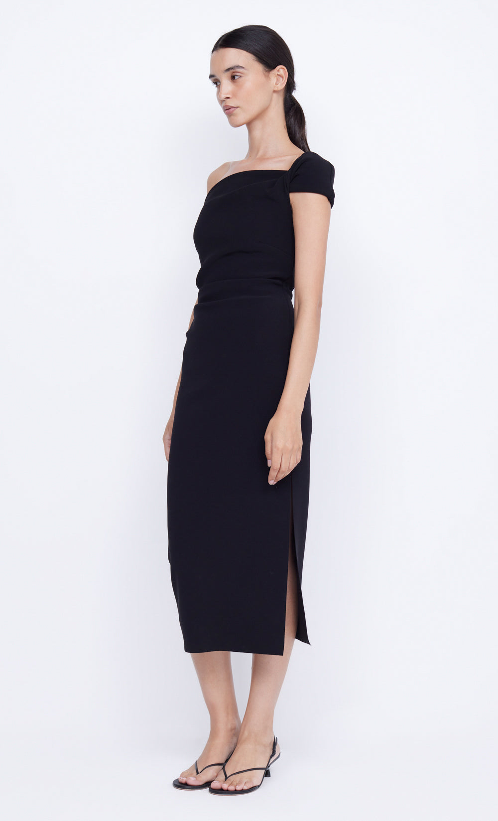 ELEA ASYM MIDI DRESS - BLACK