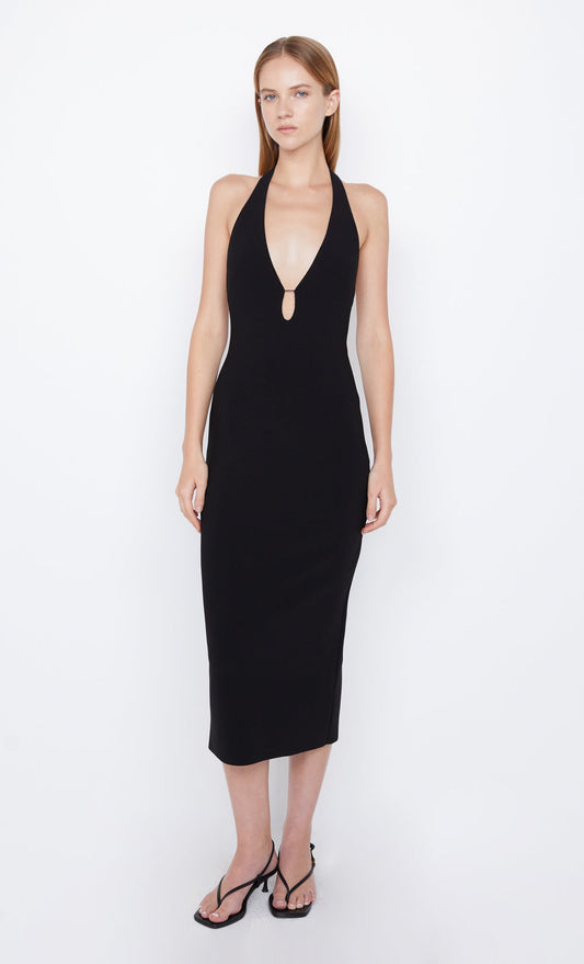 ELVIE HALTER  MIDI DRESS - BLACK