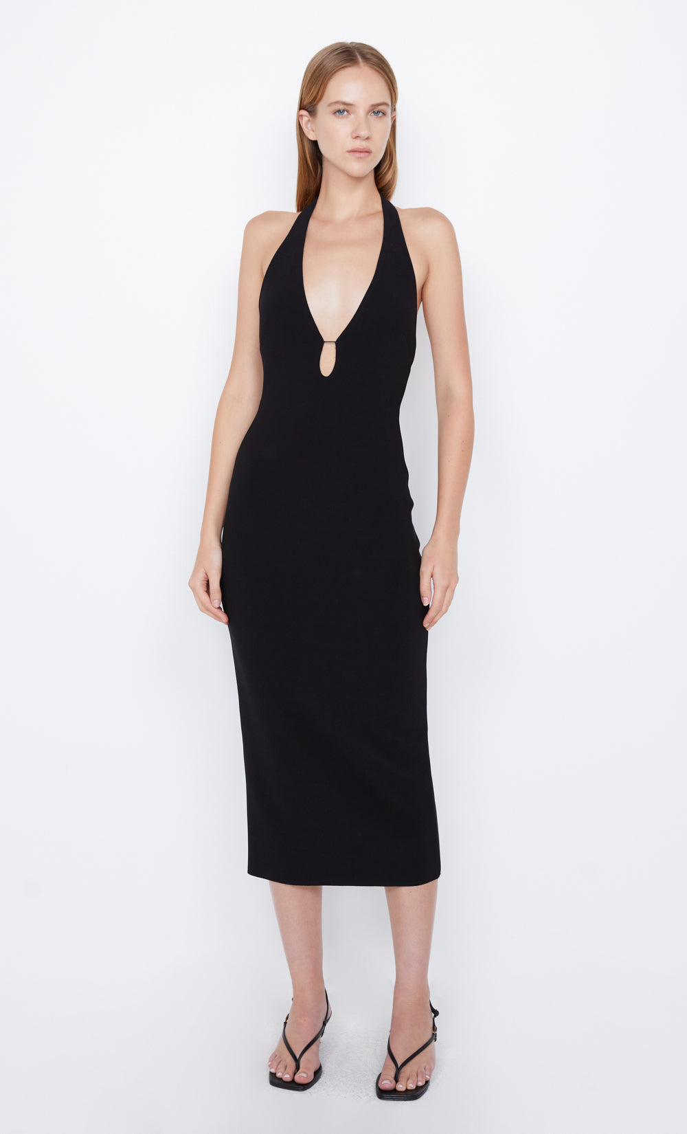 ELVIE HALTER  MIDI DRESS - BLACK