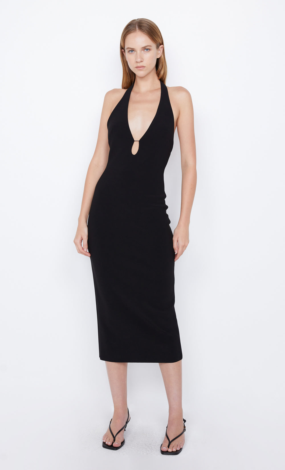 ELVIE HALTER  MIDI DRESS - BLACK