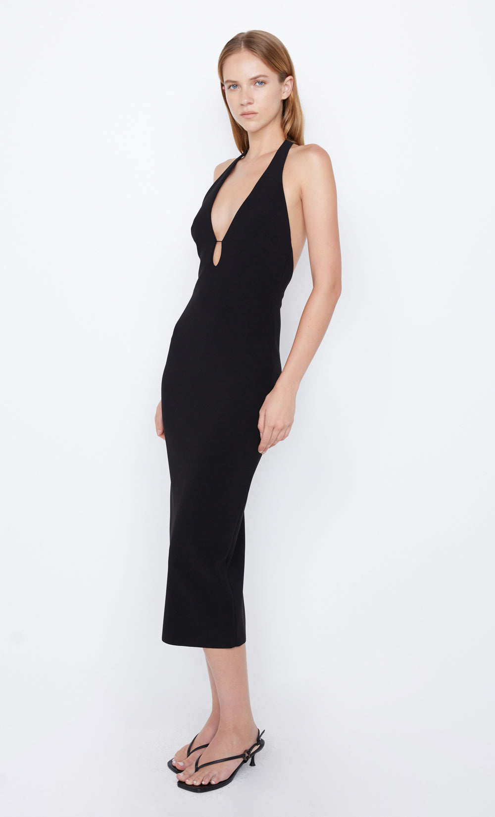 ELVIE HALTER  MIDI DRESS - BLACK