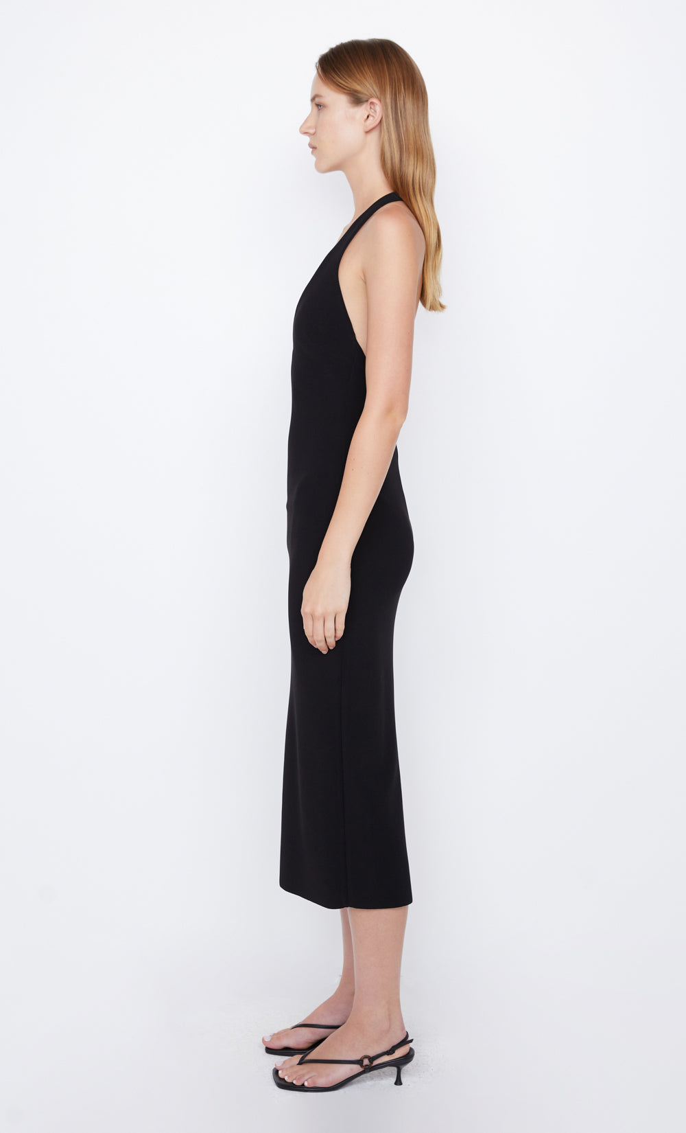 ELVIE HALTER  MIDI DRESS - BLACK