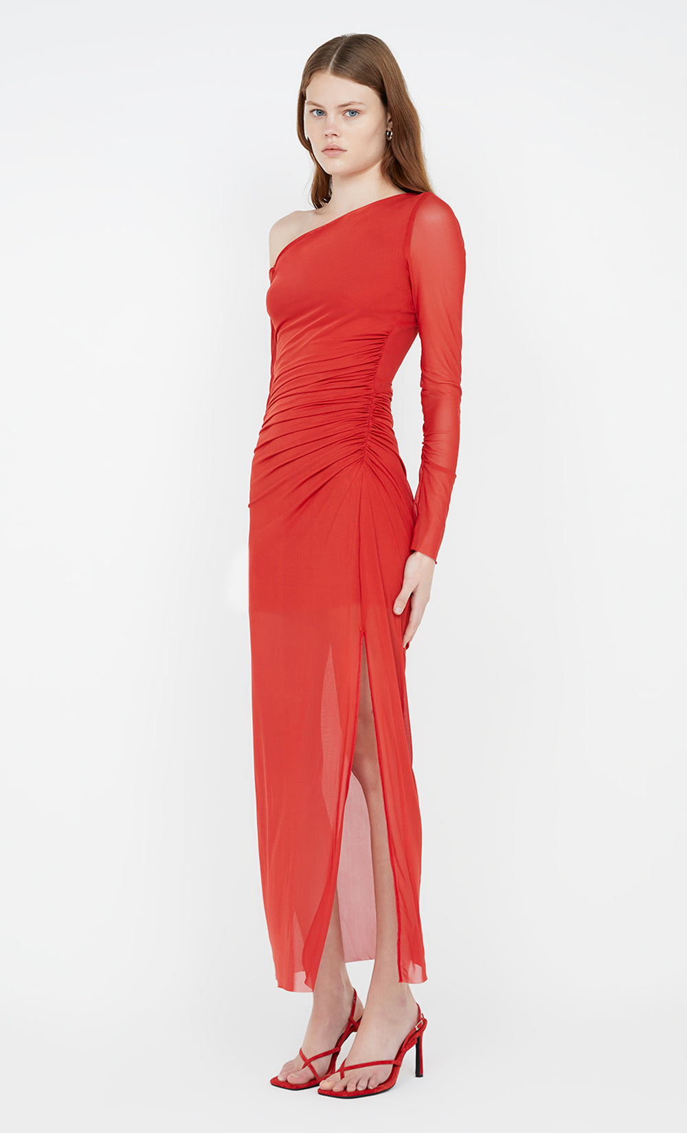 FAE ASYM LONG SLEEVE DRESS - ROUGE