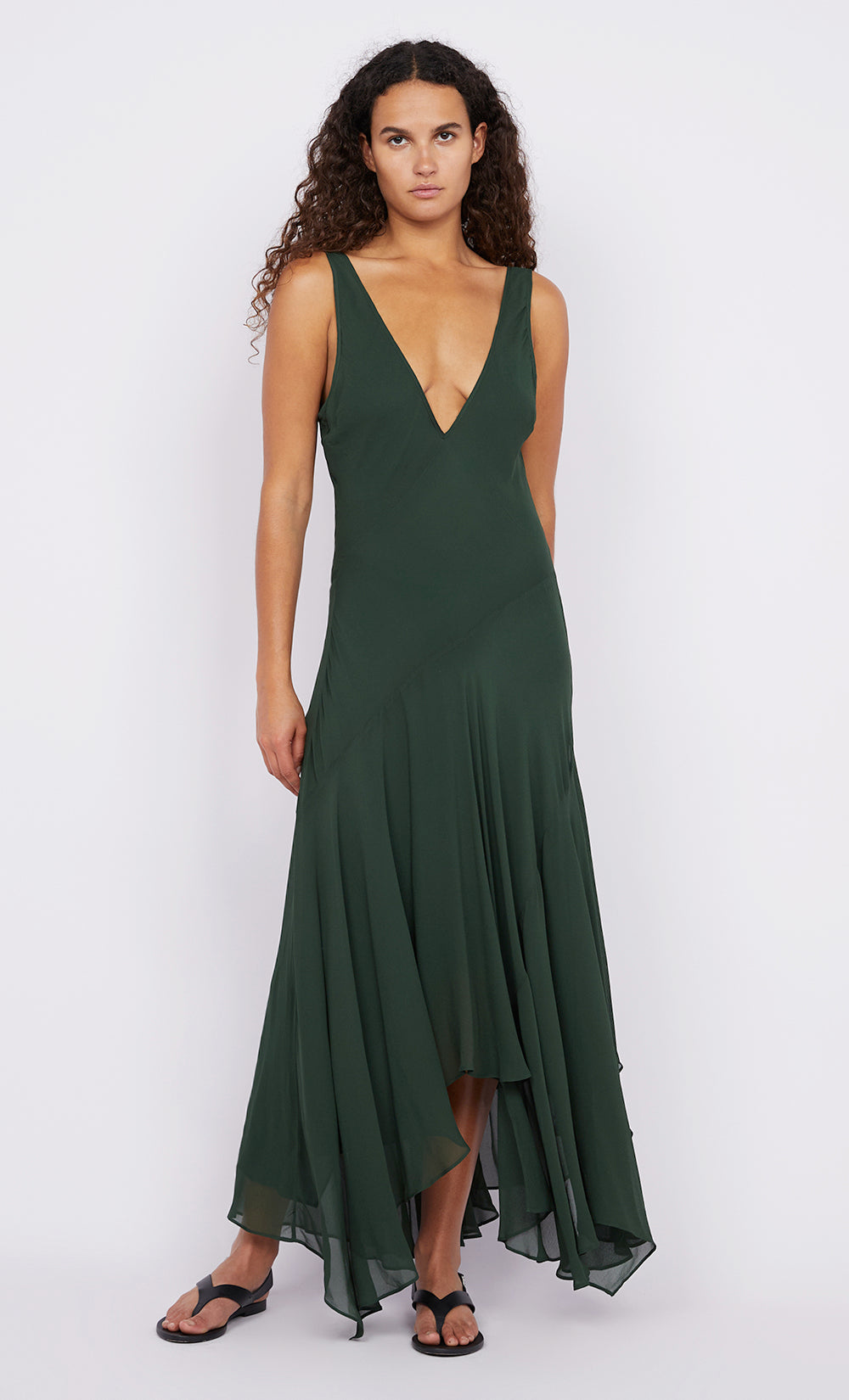 ISOLDE V NECK DRESS - BOTTLE GREEN