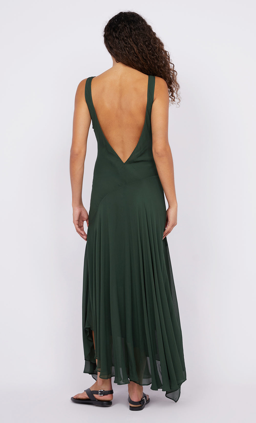 ISOLDE V NECK DRESS - BOTTLE GREEN