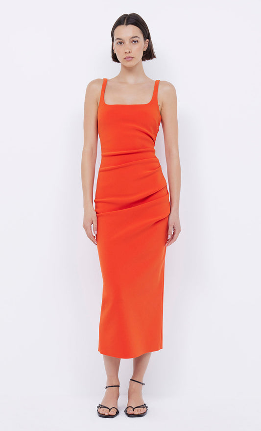 KARINA TUCK MIDI DRESS - FIRE RED