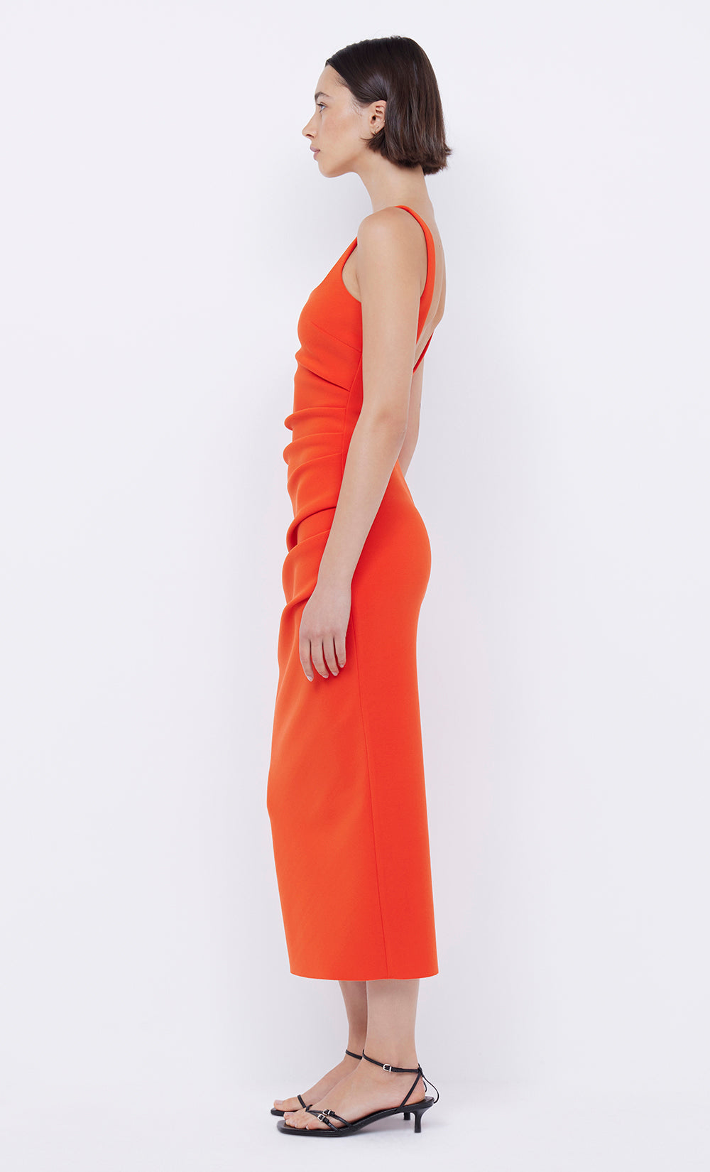 KARINA TUCK MIDI DRESS - FIRE RED