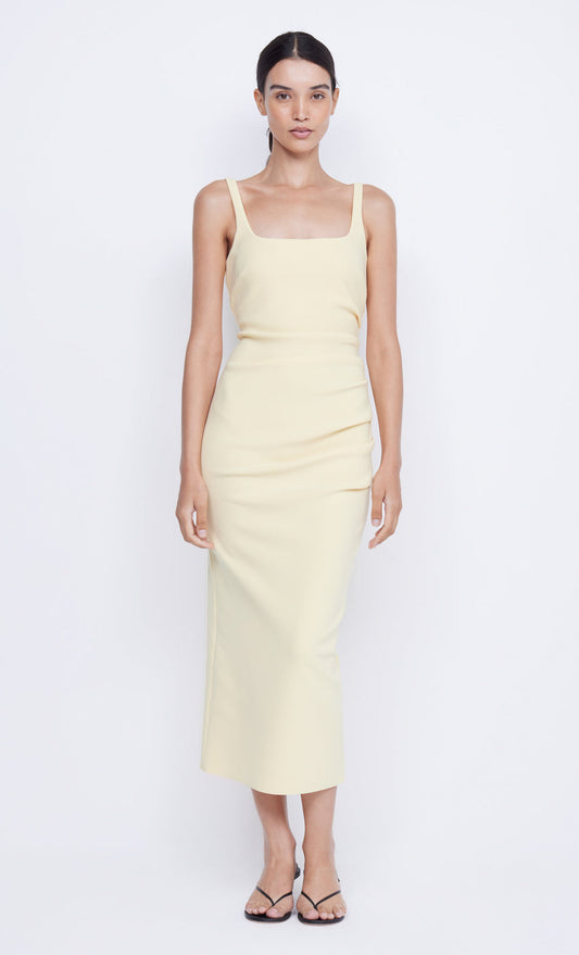 KARINA TUCK MIDI DRESS - BUTTER YELLOW