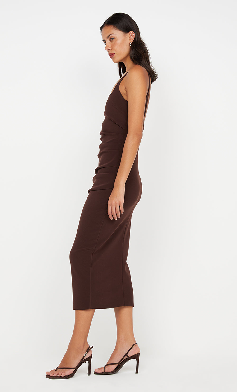 KARINA TUCK MIDI DRESS - DARK CHOCOLATE