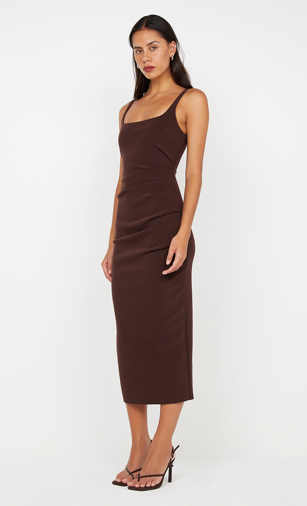 KARINA TUCK MIDI DRESS - DARK CHOCOLATE