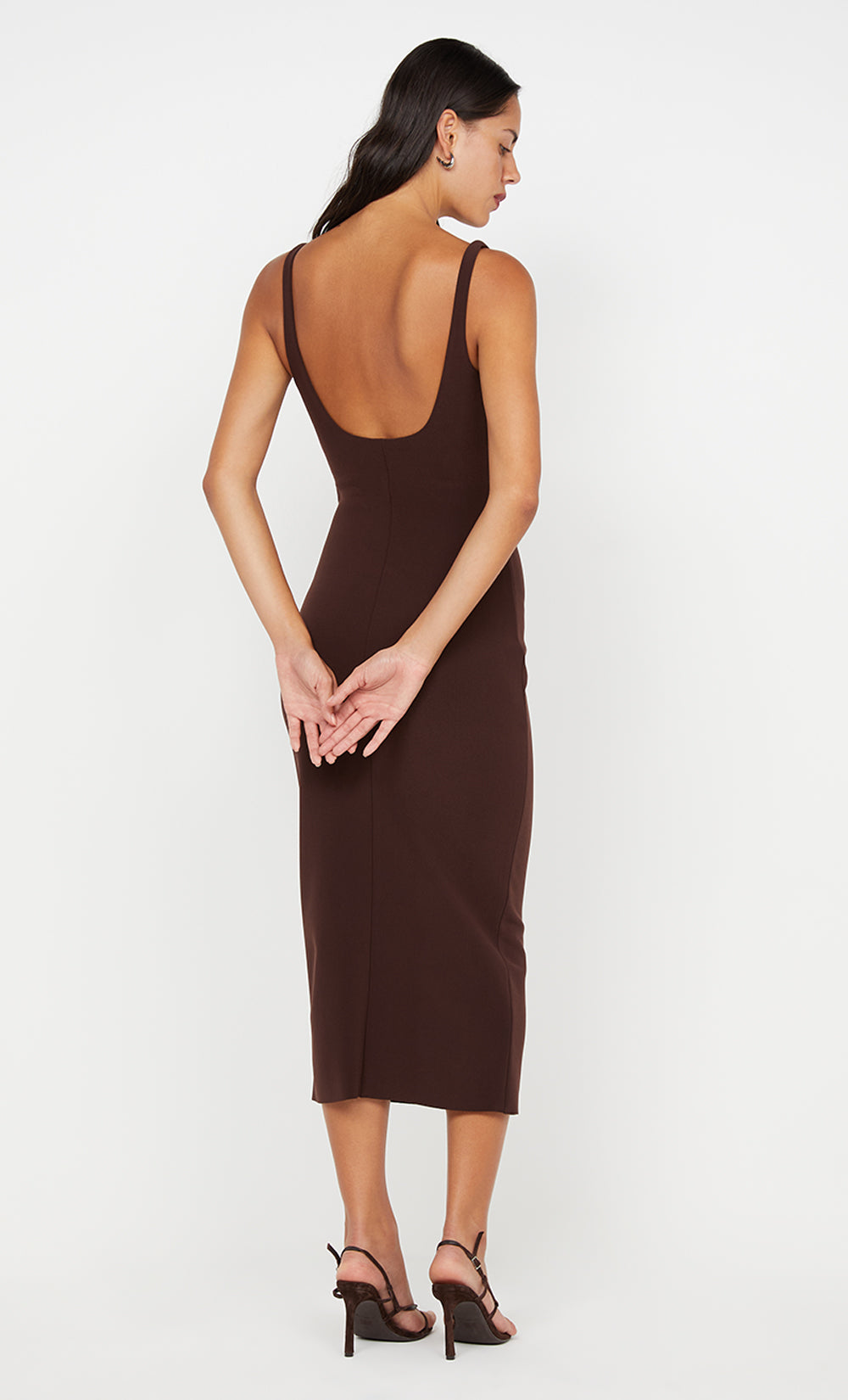 KARINA TUCK MIDI DRESS - DARK CHOCOLATE