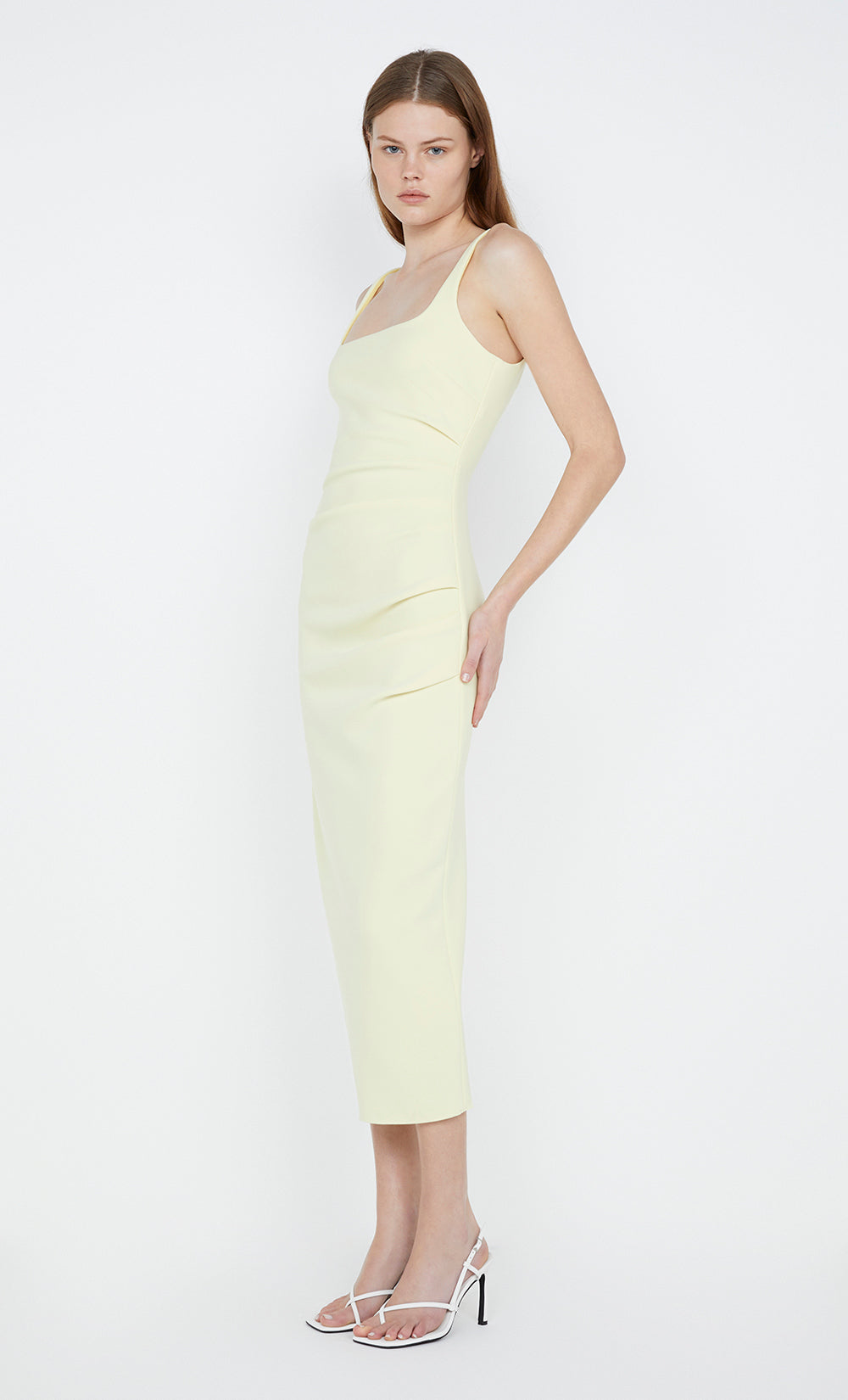 KARINA TUCK MIDI DRESS - LEMON