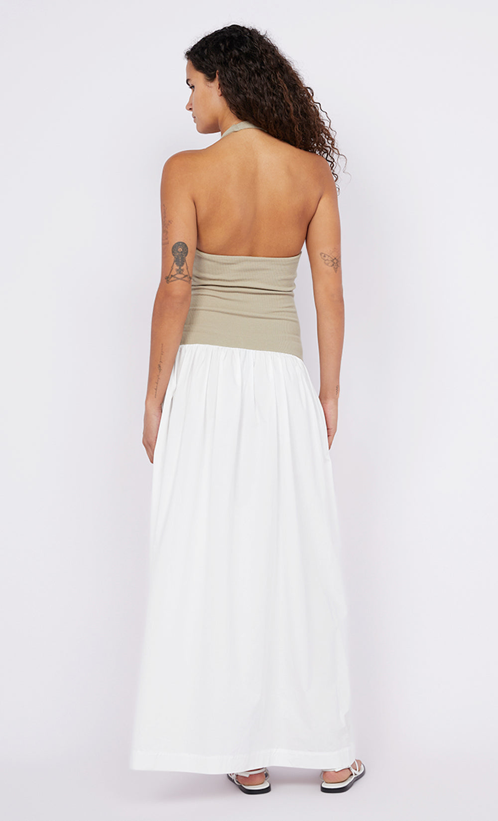 LEILA HALTER DRESS - TAUPE/IVORY