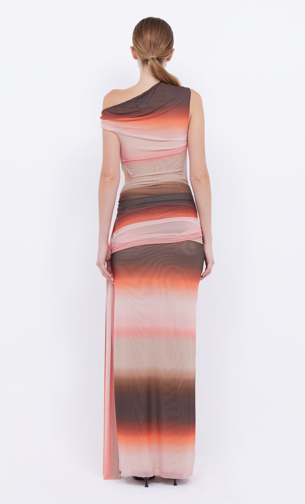 LOUNA ASYM DRESS - CHOC/PINK OMBRE