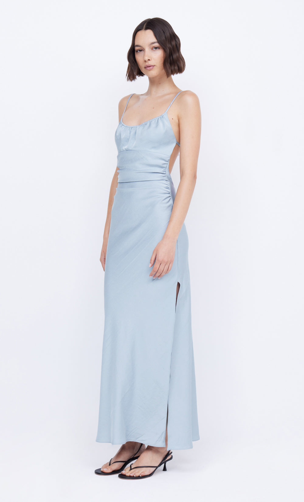 MARI LOU GATHERED MAXI DRESS - DOVE BLUE