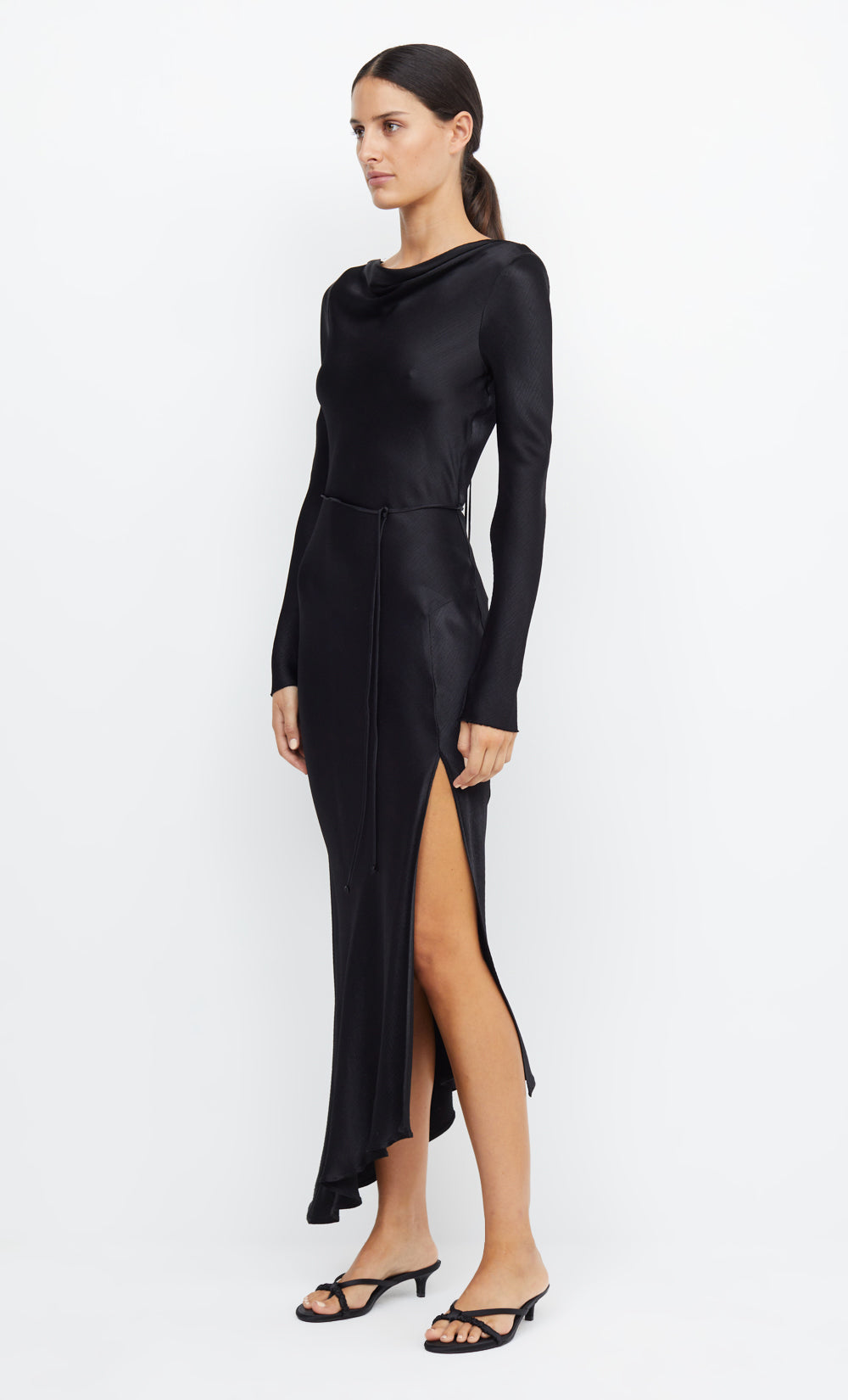 MOON DANCE LONG SLEEVE MAXI DRESS - BLACK