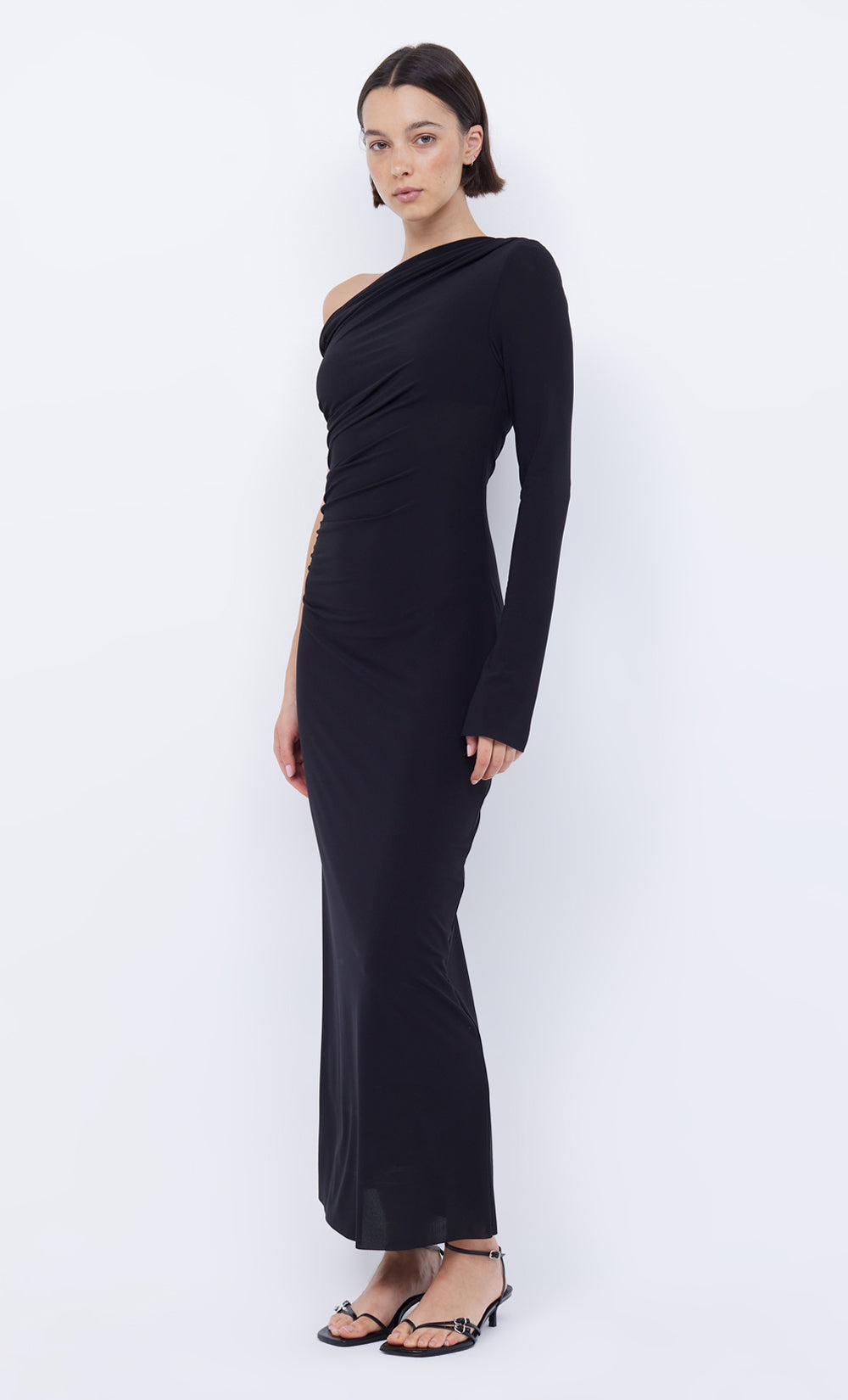 NABILA ASYM MIDI DRESS - BLACK