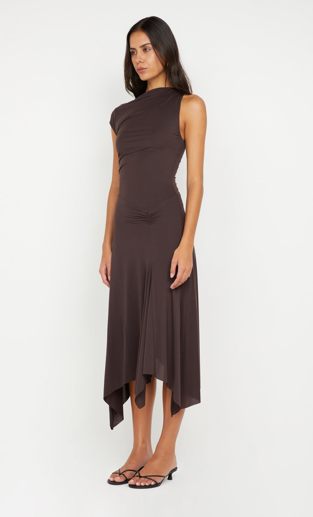 NARA ASYM MIDI DRESS - DARK CHOCOLATE