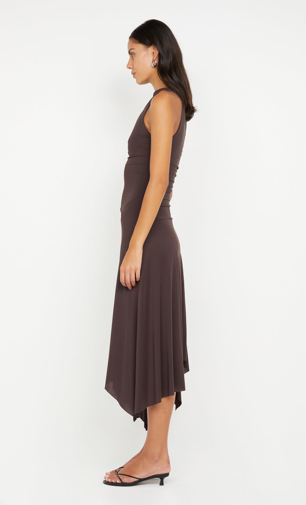 NARA ASYM MIDI DRESS - DARK CHOCOLATE