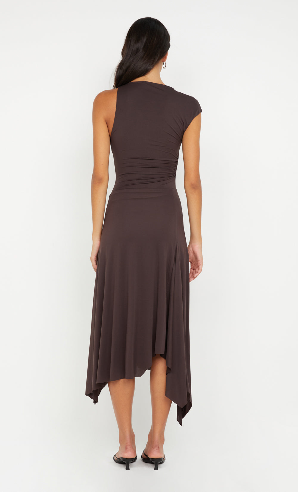 NARA ASYM MIDI DRESS - DARK CHOCOLATE