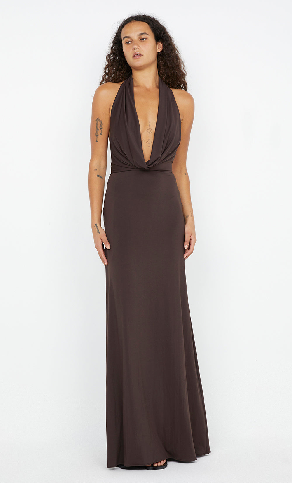 NESSIE COWL MAXI DRESS - DARK CHOCOLATE