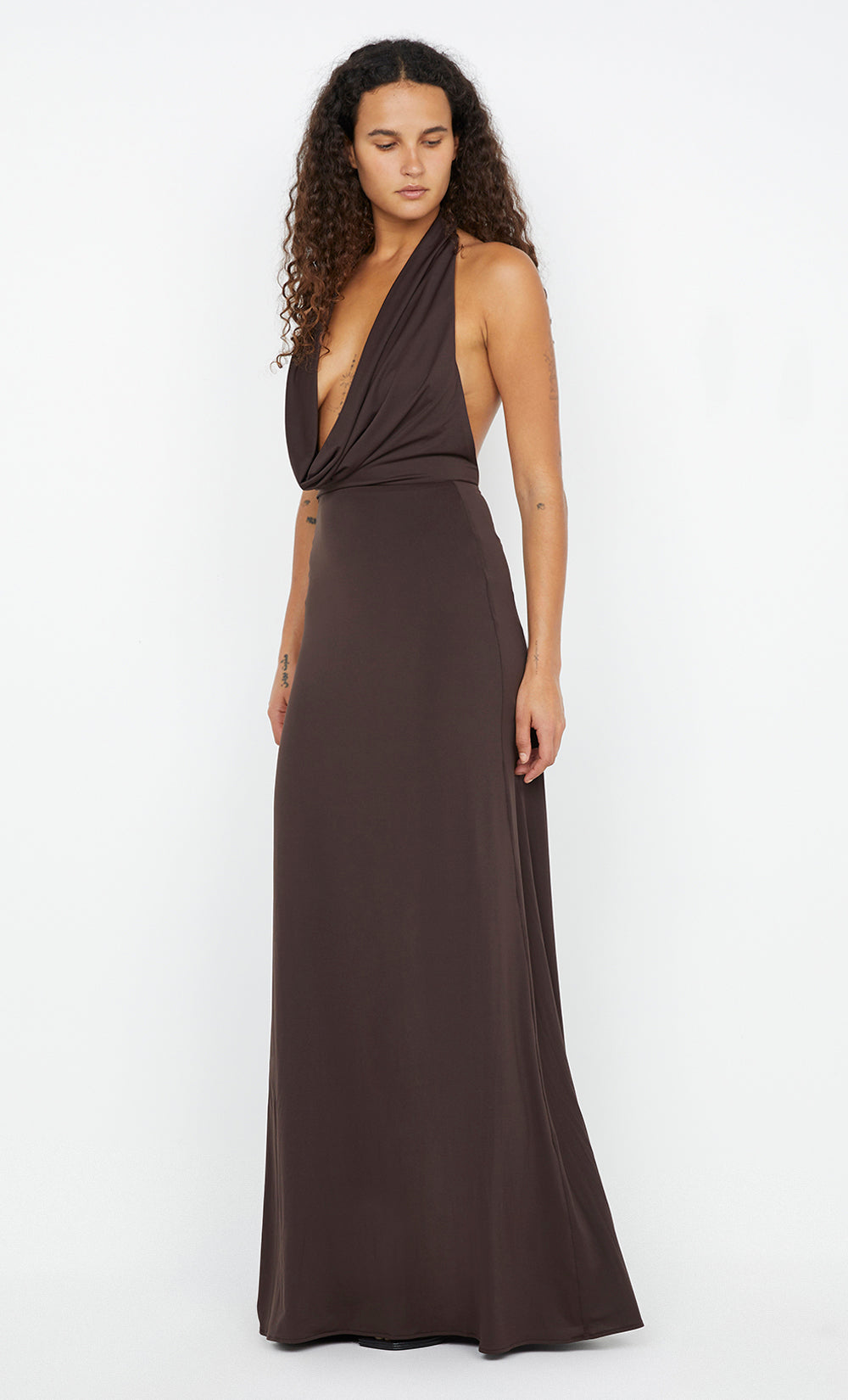 NESSIE COWL MAXI DRESS - DARK CHOCOLATE