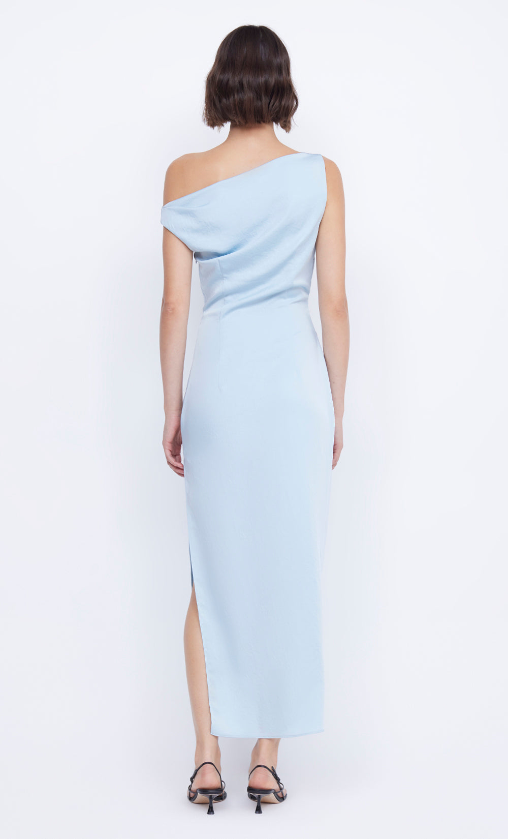 ROCHELLE ASYM MIDI DRESS - DOLPHIN BLUE