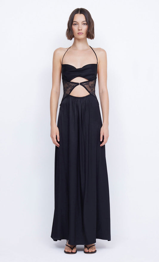 SANTAL HALTER MAXI DRESS - BLACK