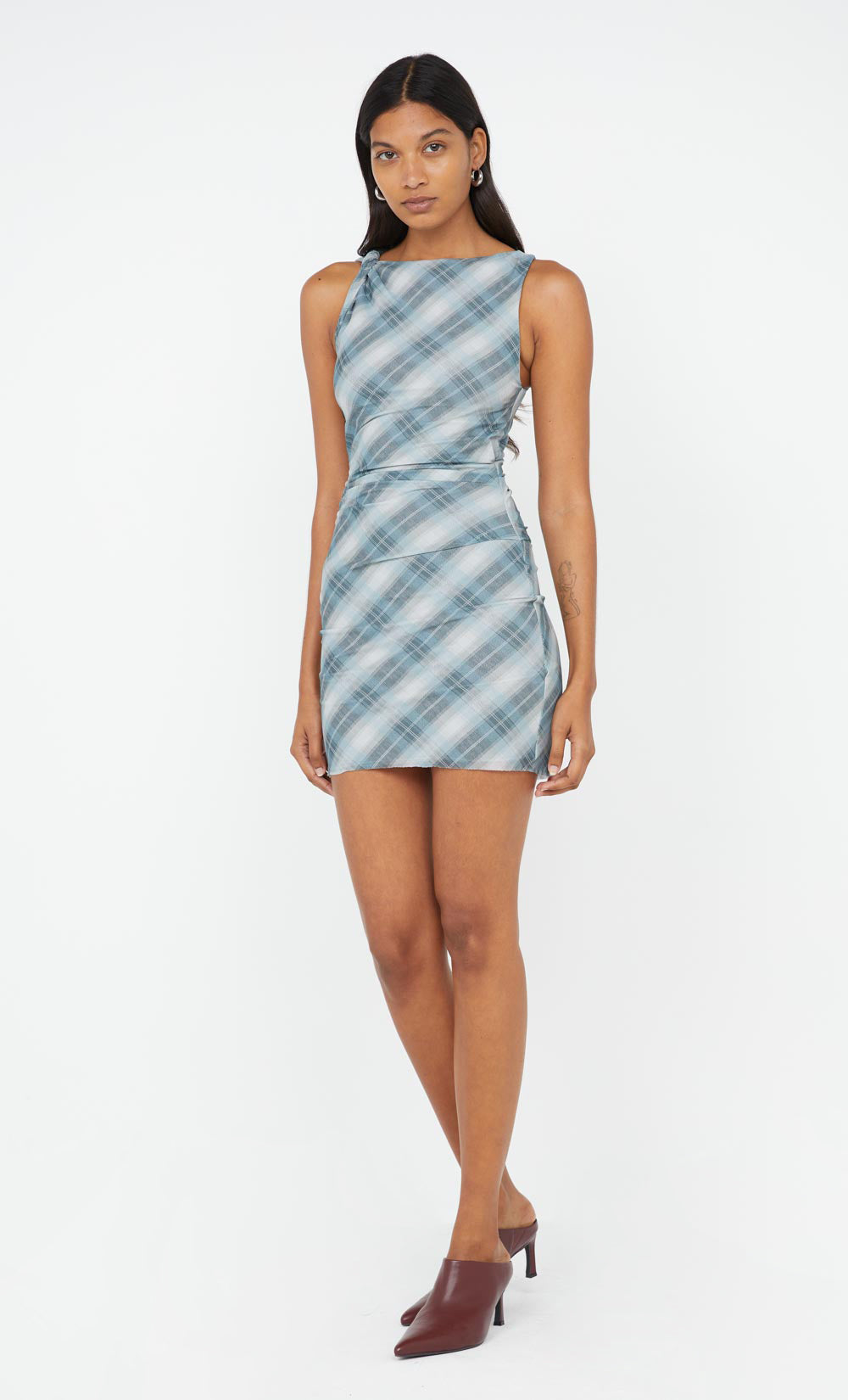 SEANNA ASYM MINI DRESS - STORM CHECK