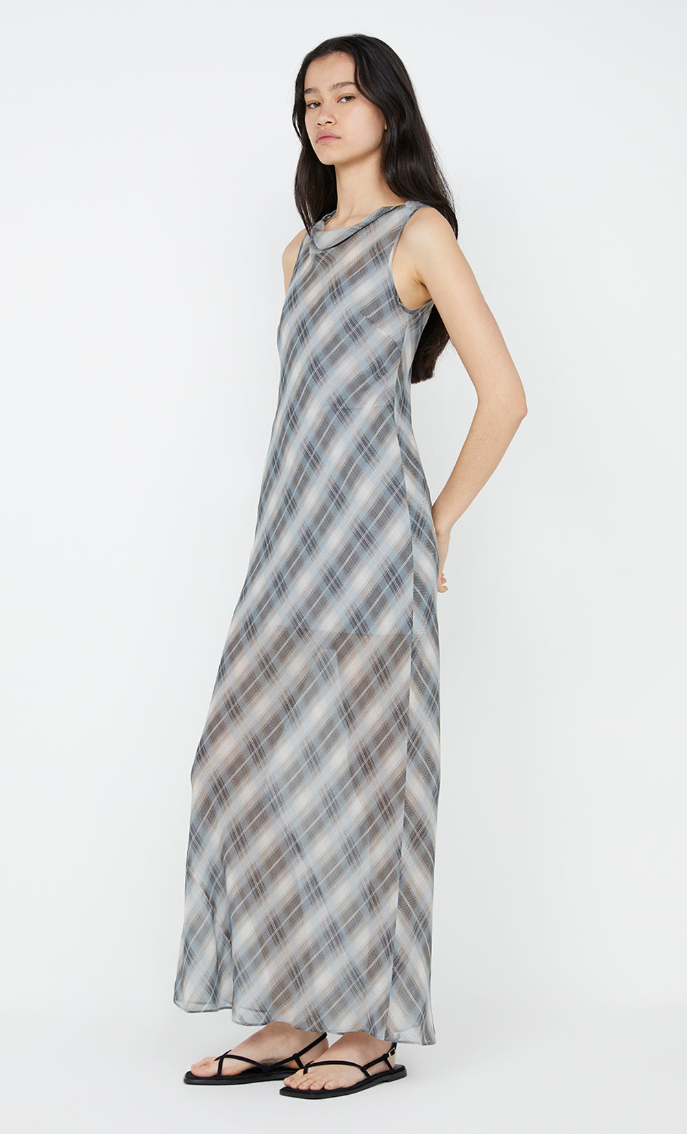 SEANNA BOAT NECK DRESS - STORM CHECK