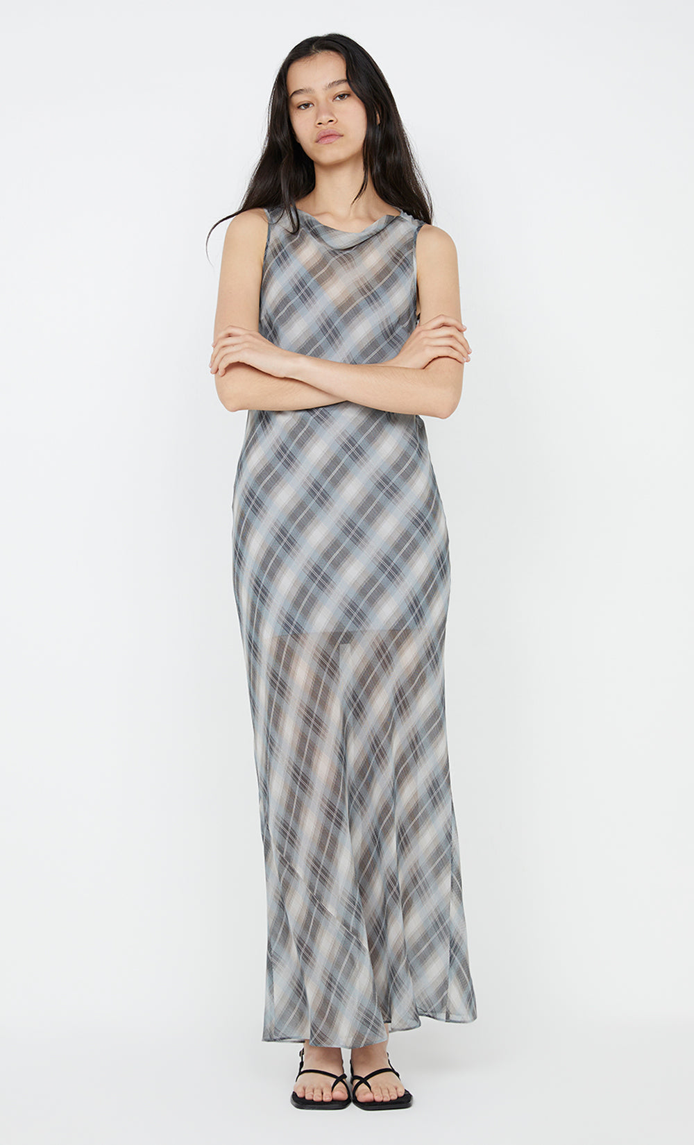 SEANNA BOAT NECK DRESS - STORM CHECK