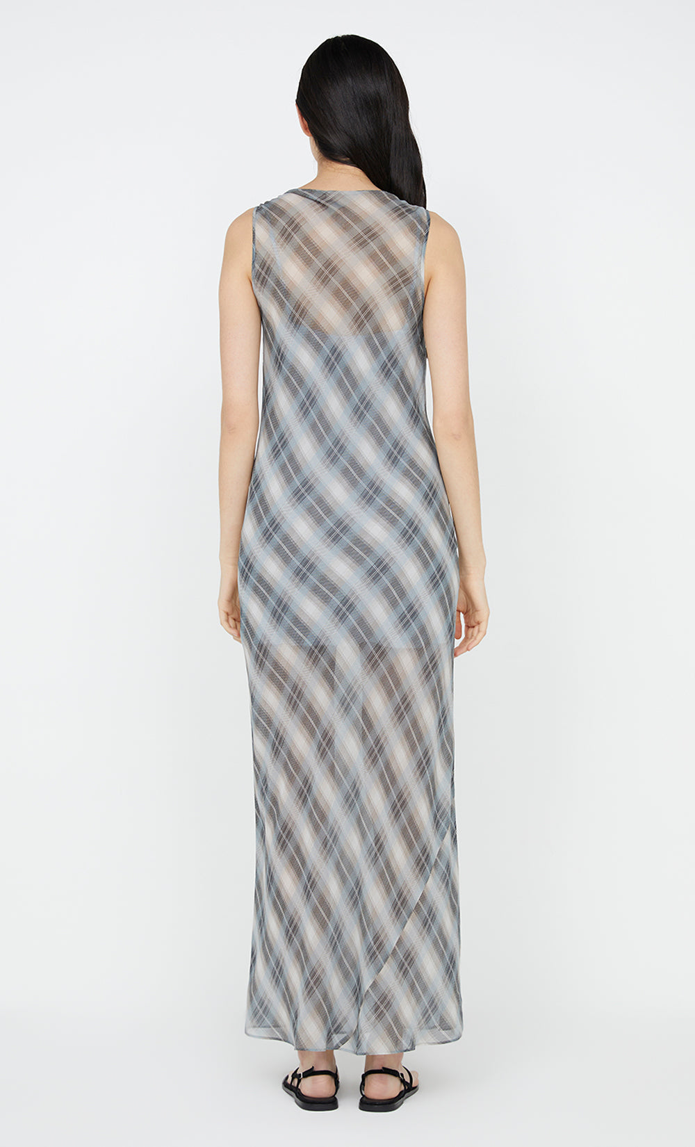 SEANNA BOAT NECK DRESS - STORM CHECK