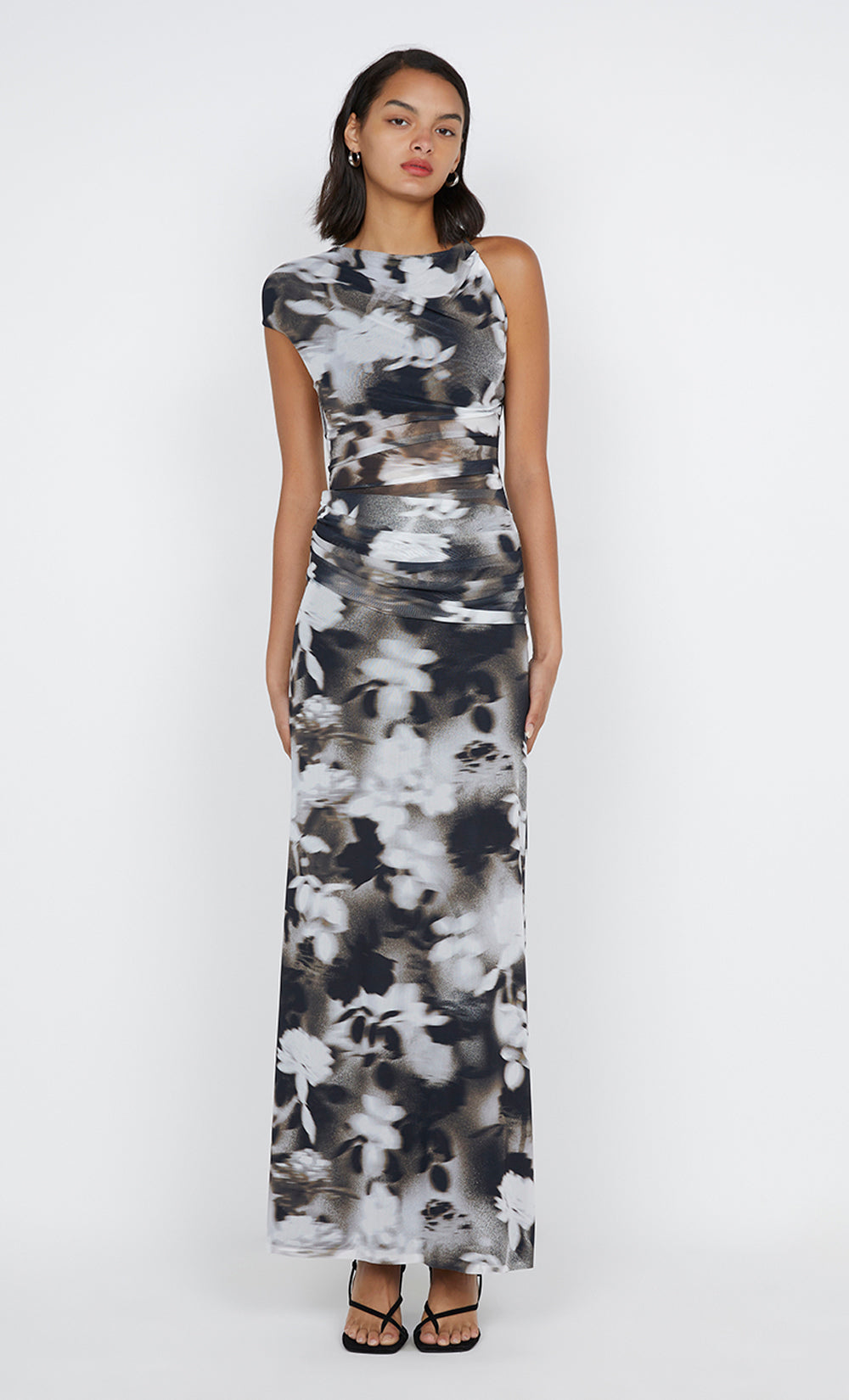 SOLENE ASYM DRESS - DARK BLURRED FLORAL