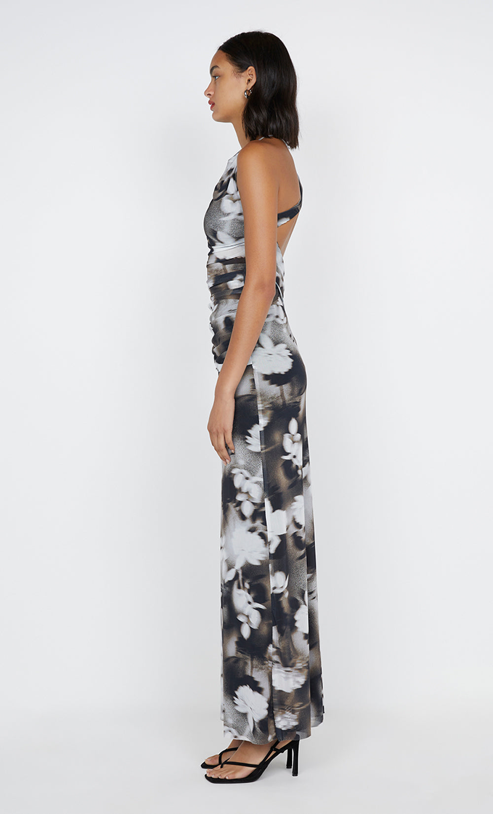 SOLENE ASYM DRESS - DARK BLURRED FLORAL