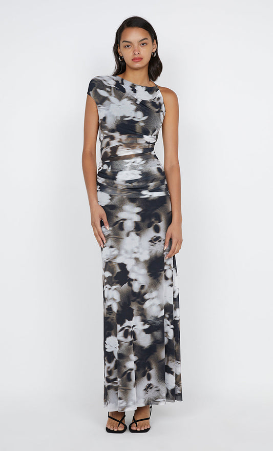 SOLENE ASYM DRESS - DARK BLURRED FLORAL