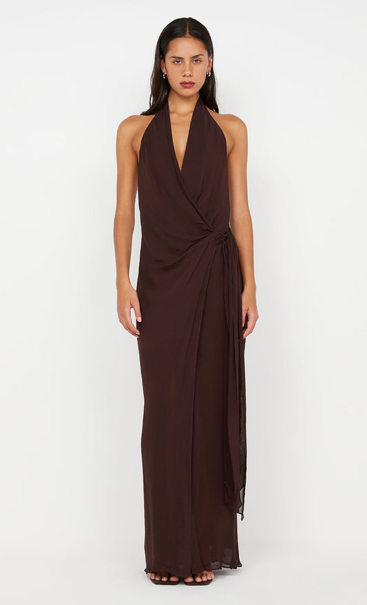 SONEVA WRAP DRESS - DARK CHOCOLATE