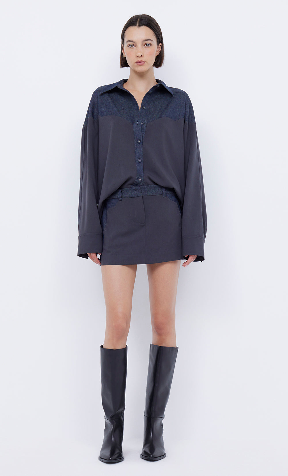 WYNONA PANELLED SHIRT - INDIGO/CHARCOAL