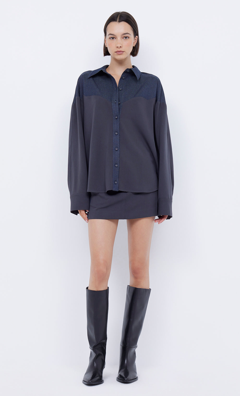 WYNONA PANELLED SHIRT - INDIGO/CHARCOAL