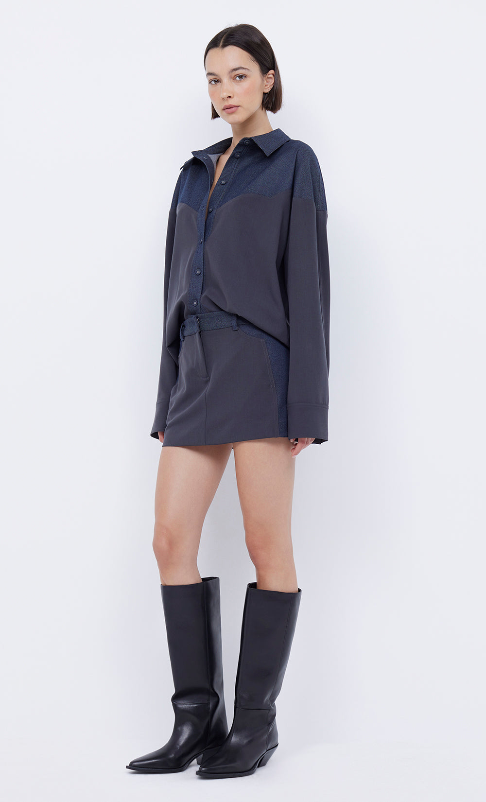 WYNONA PANELLED SHIRT - INDIGO/CHARCOAL