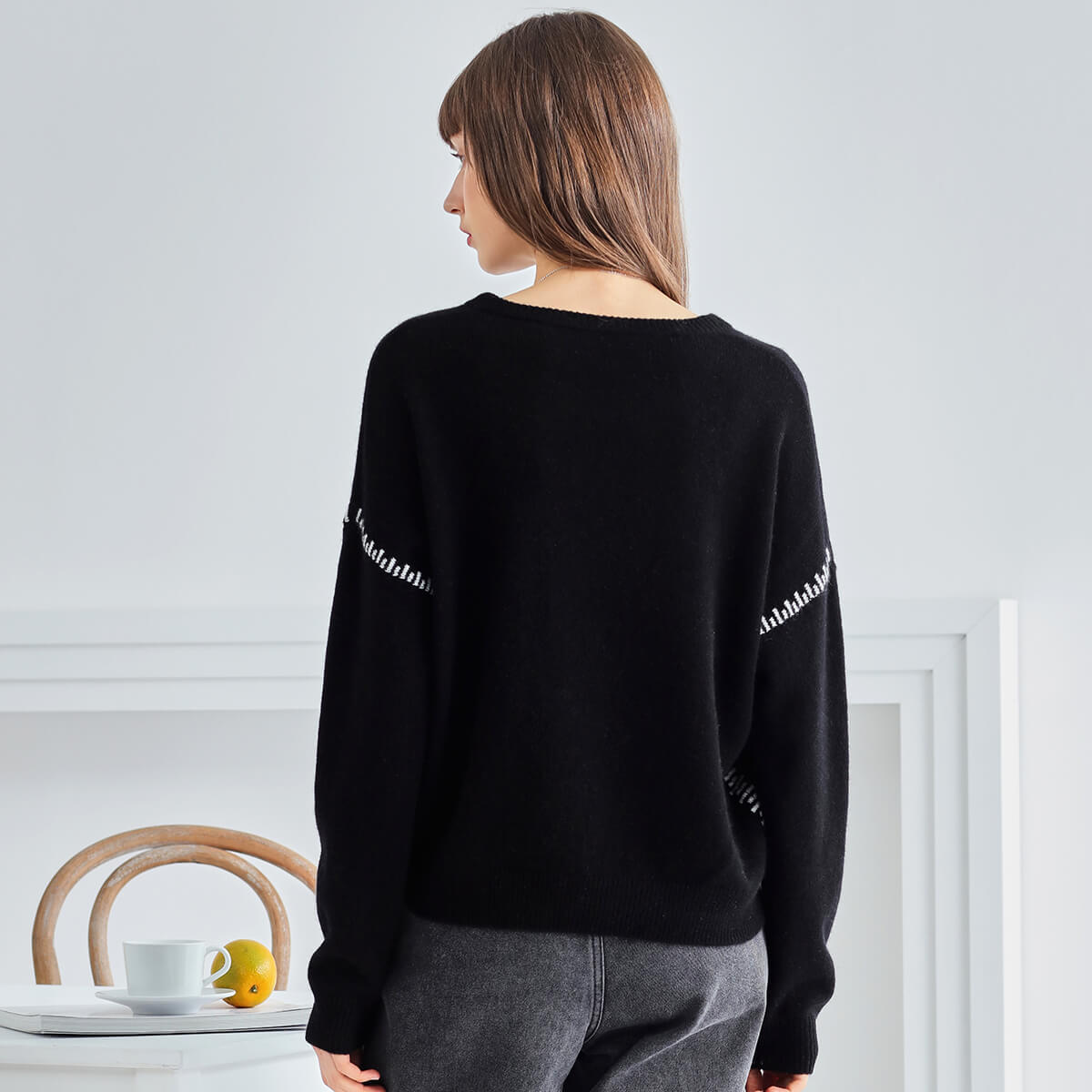 100% Cashmere Knit Sweater with Minimalist Stitch Detailing