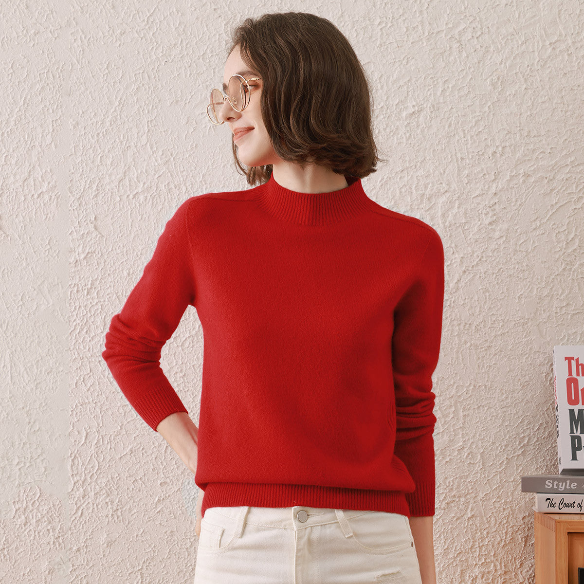 100% Wool All-Match Mock Neck Sweater