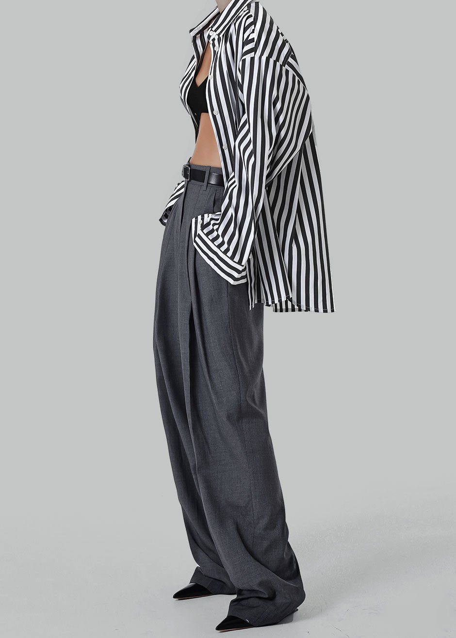 Gelso Pleated Trousers - Dark Grey Melange