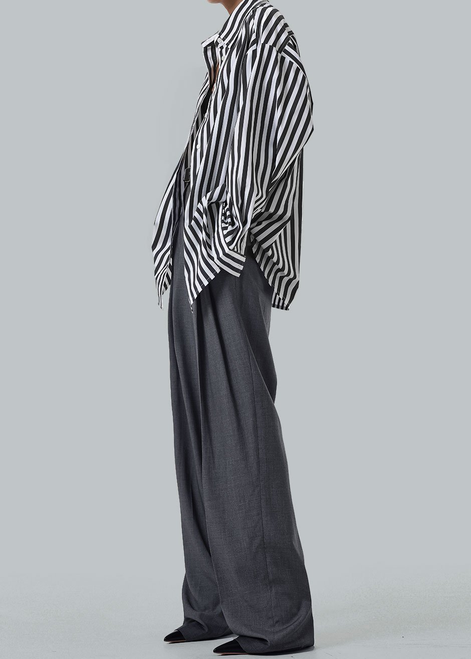 Gelso Pleated Trousers - Dark Grey Melange