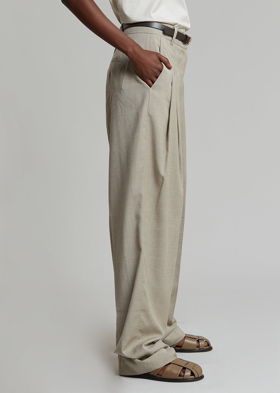 Gelso Pleated Trousers - Light Taupe Melange