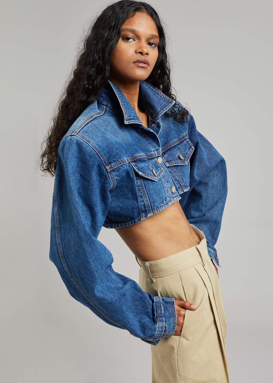 Kett Cropped Denim Jacket - Dark Indigo