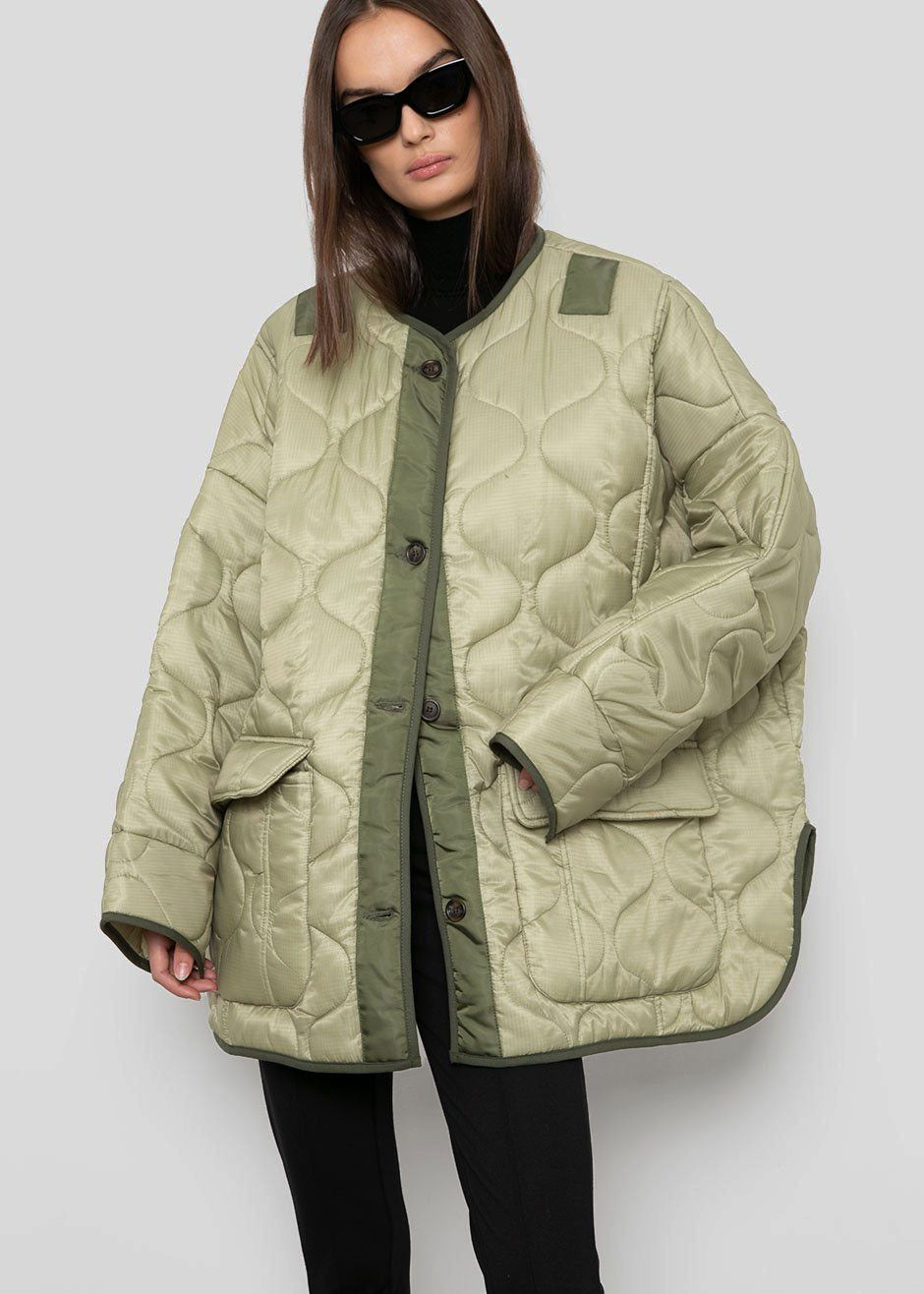 Teddy Quilted Jacket - Moss Green