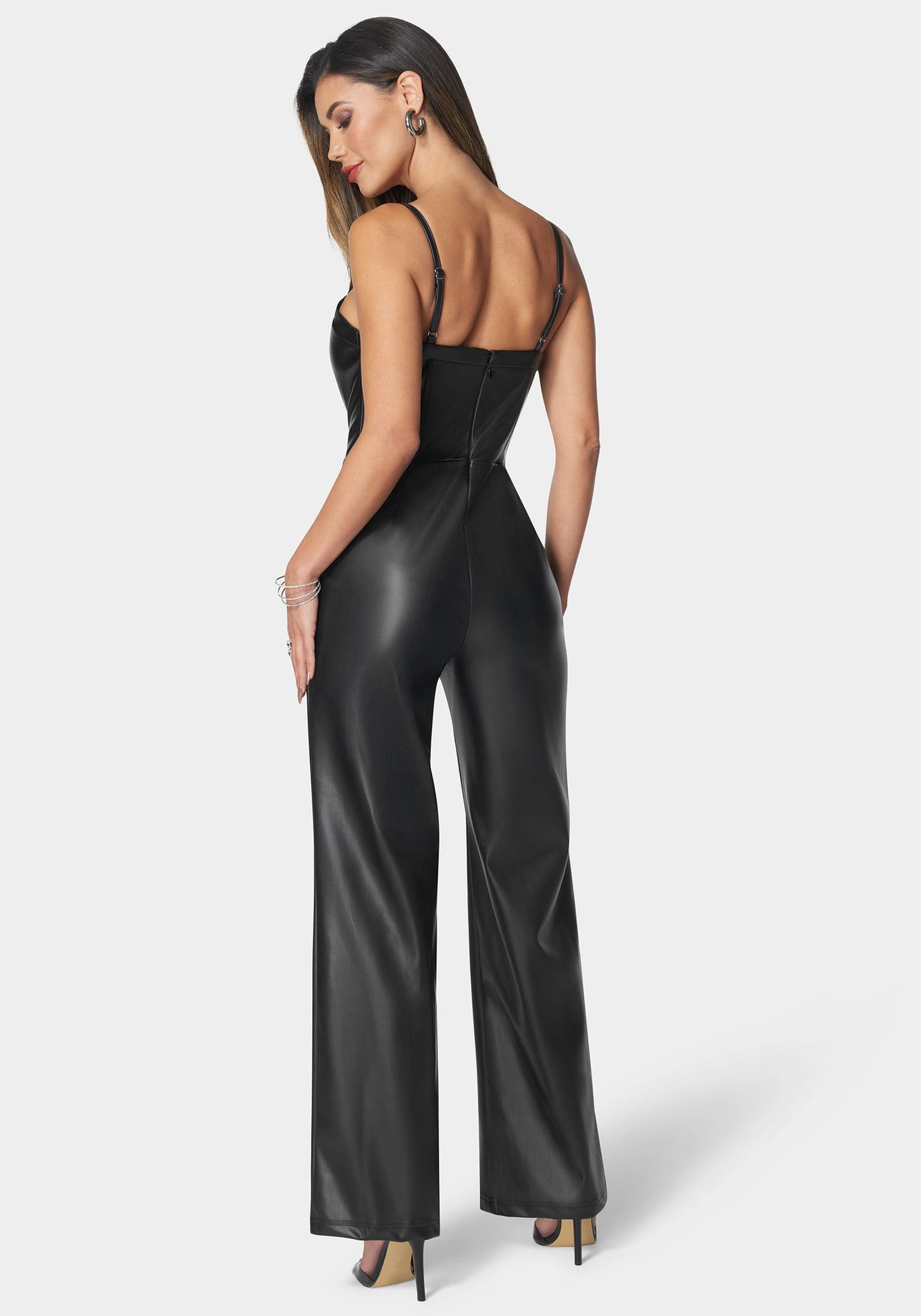 Faux Leather Cropped Leg Jumpsuit