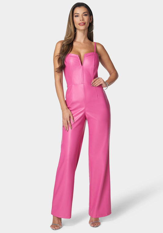 Faux Leather Cropped Leg Jumpsuit